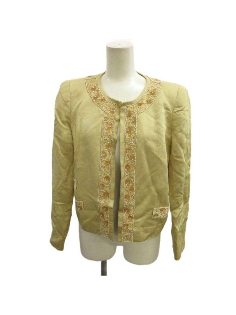 Fendi Vintage 365 Luxury Beads Flower Embroidery Collarless Jacket Silk Blend